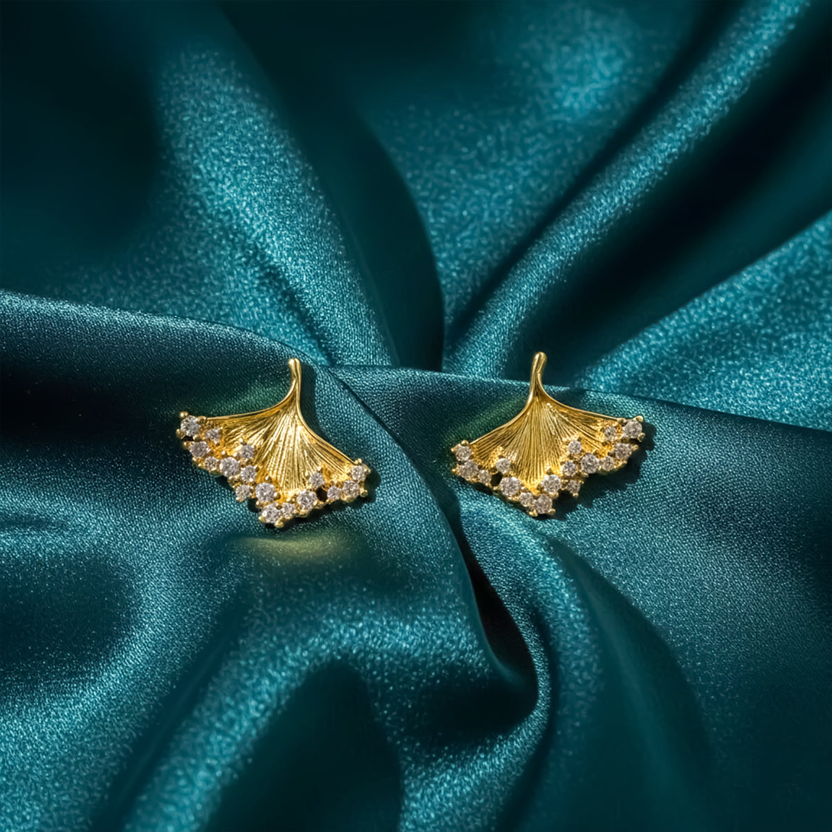 Golden Ginkgo Crystal Earrings jewellery product view 1