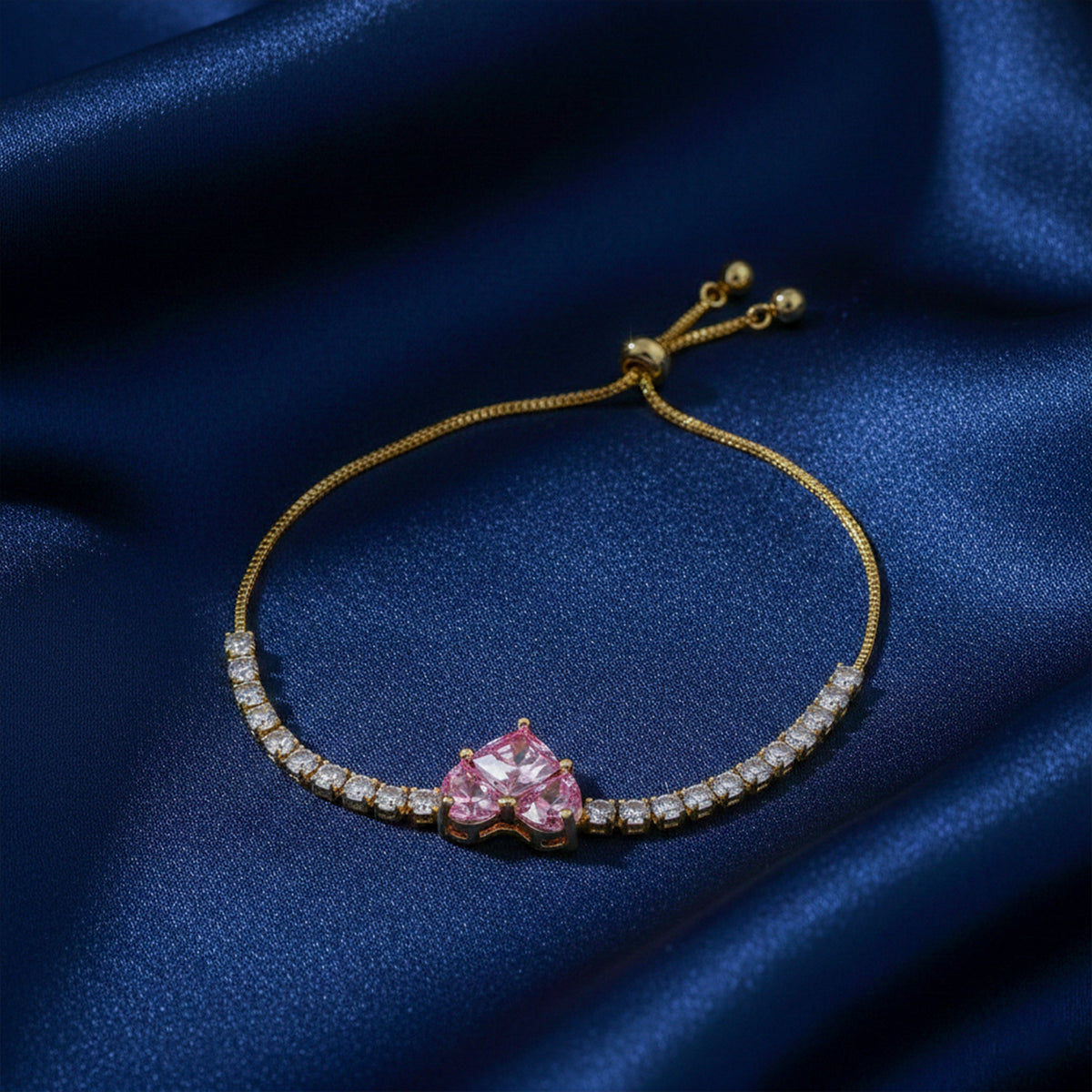 Pink Heart Diamond Tennis Bracelet jewellery product view 1