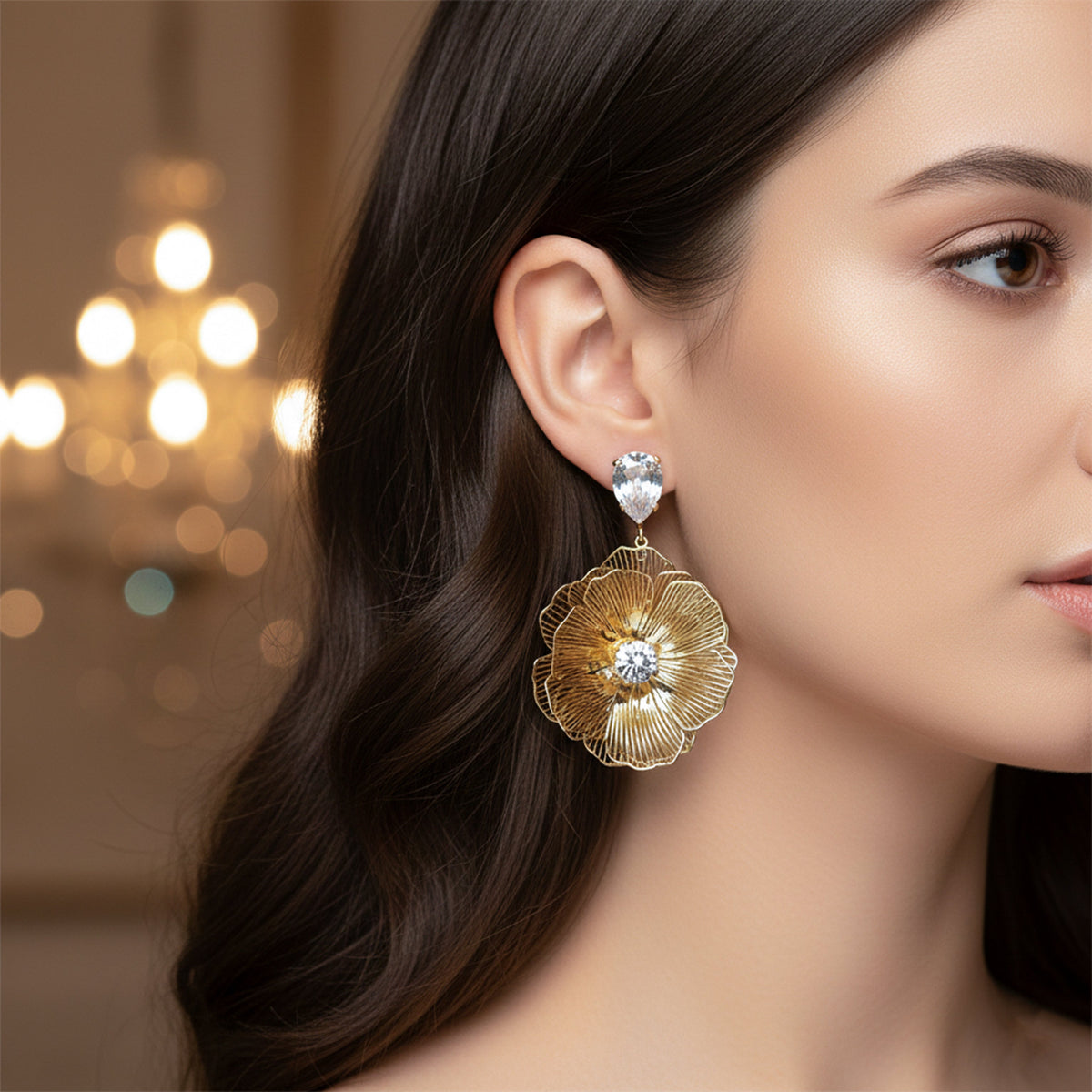 Zeenat Shahi Flower Drop Earrings jewellery product view 3
