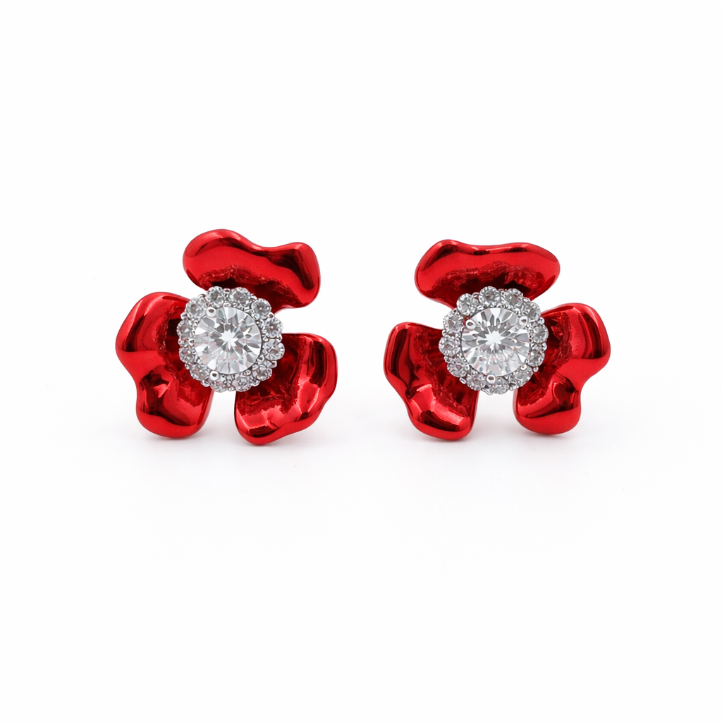 Red Blossom Crystal Luxury Earrings jewellery product view 6