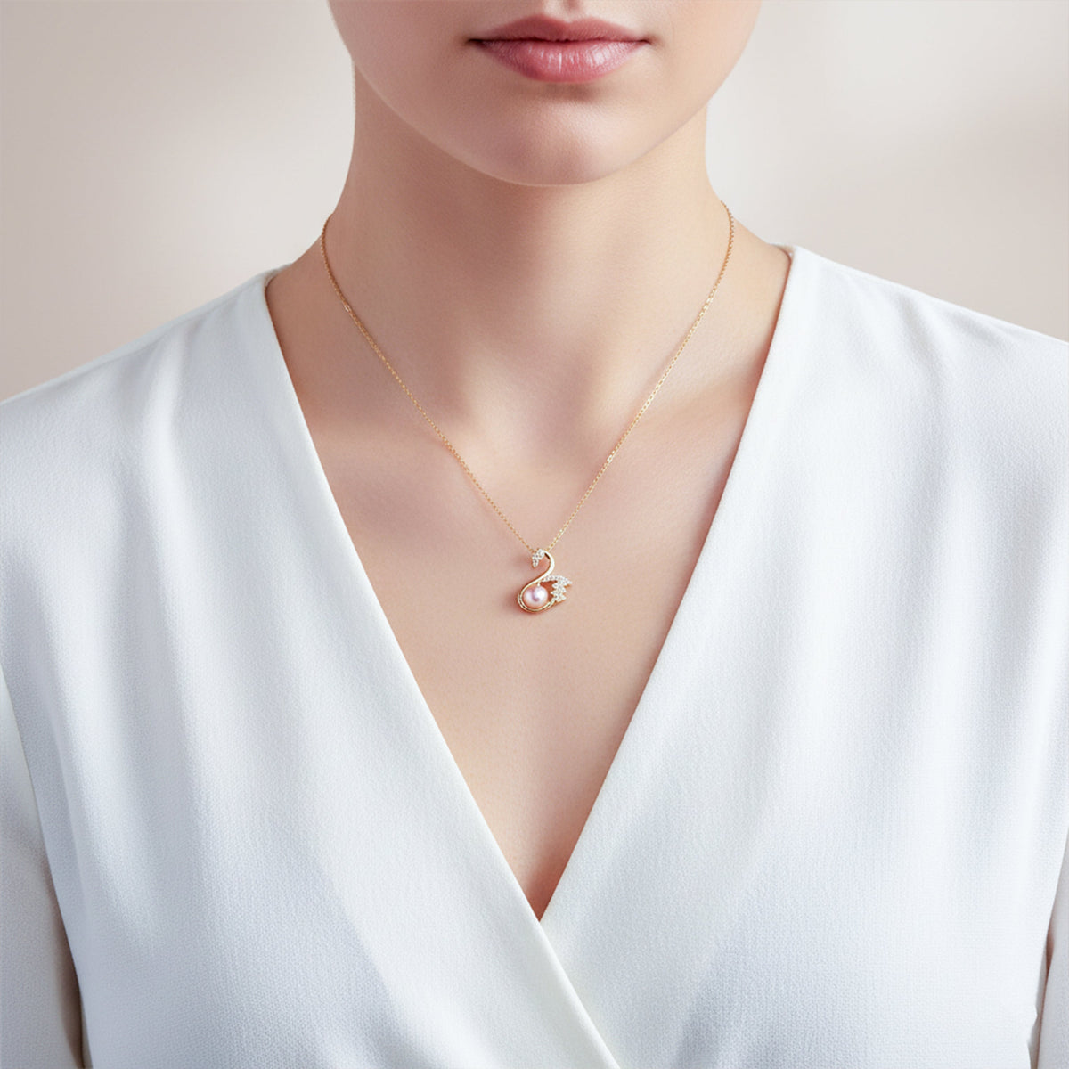 Gold Swan Pearl Pendant Necklace jewellery product view 4
