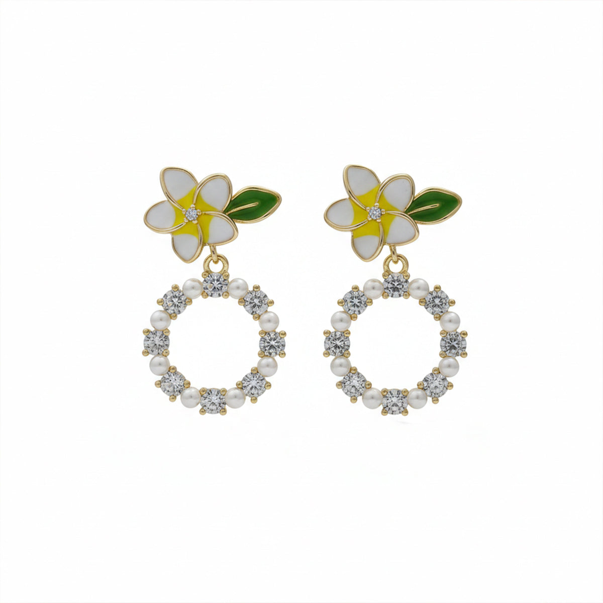 Golden Petal Pearl Circle Earrings jewellery product view 5