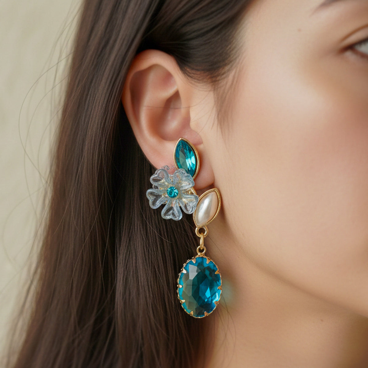 Teal Blossom Drop Earrings jewellery product view 2