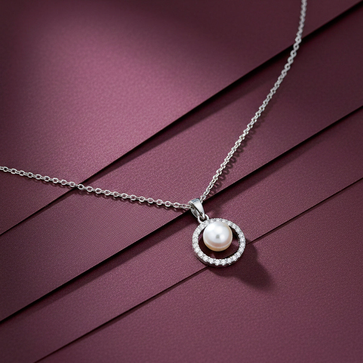 Classic Pearl & Silver Chain Necklace jewellery product view 1