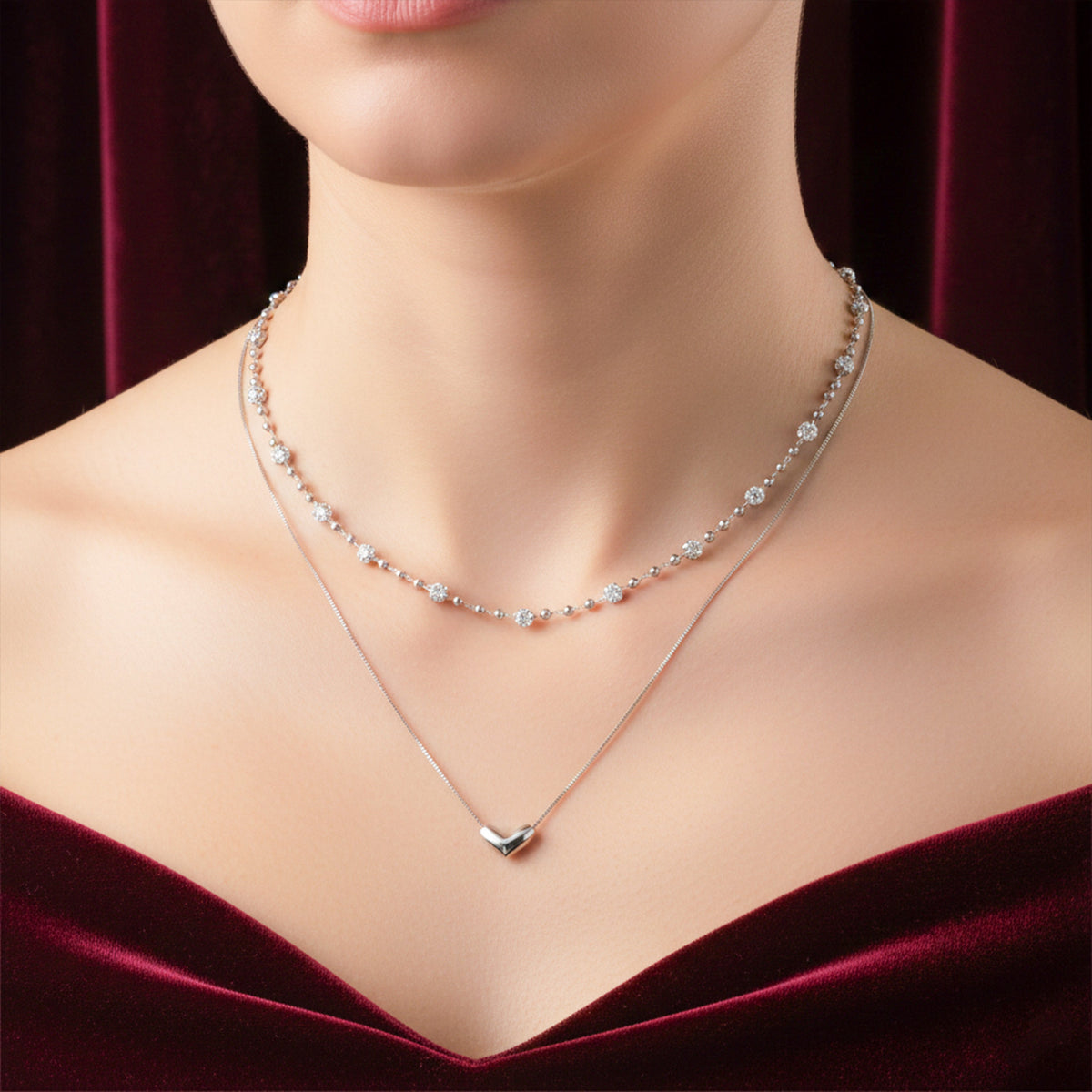 Luxpenny Dual Layer Silver Heart Necklace jewellery product view 2