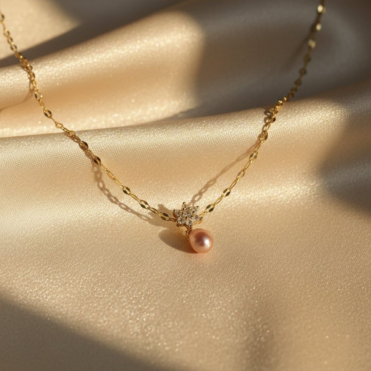Floral Pink Pearl Drop Pendant Necklace jewellery product view 2