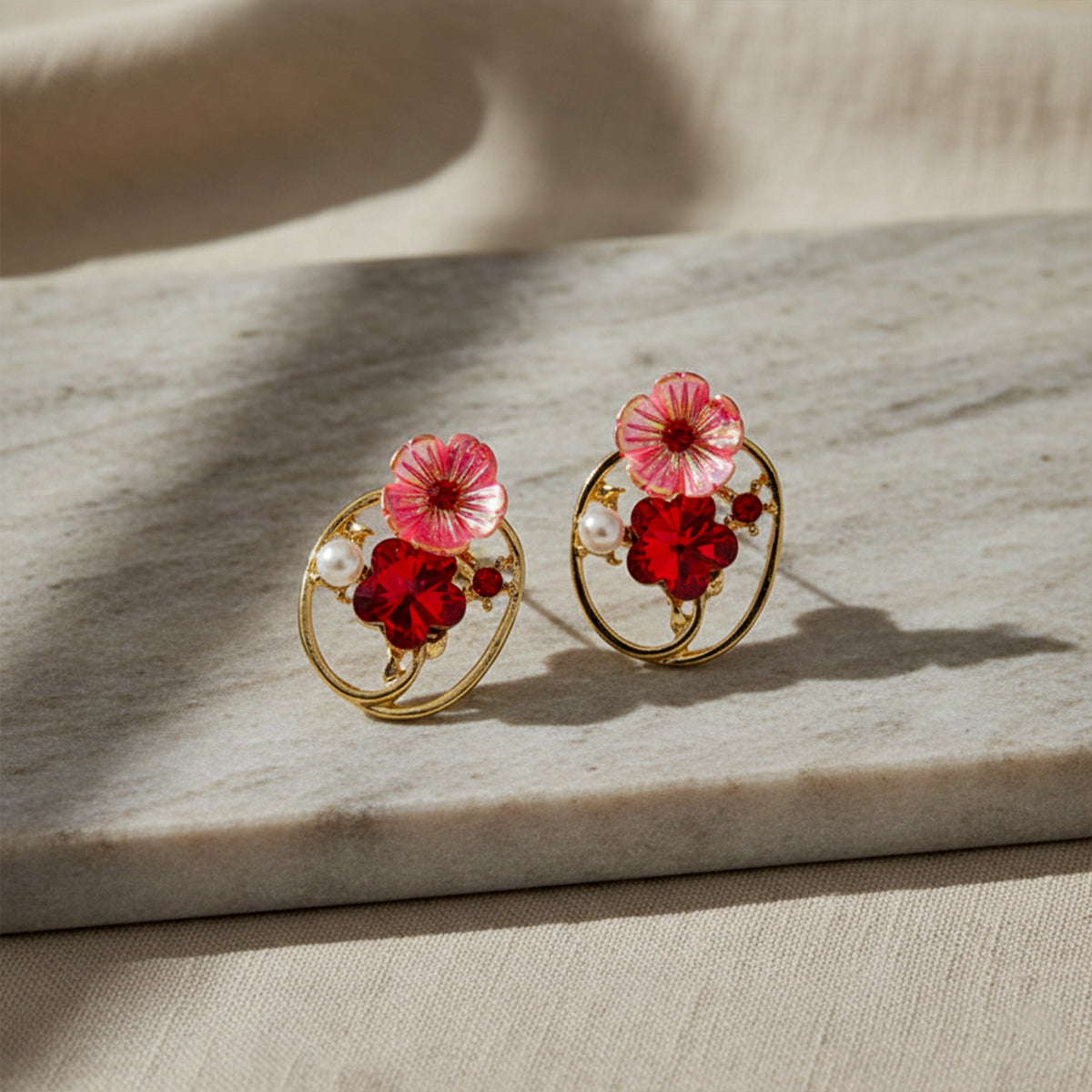 Ruby Petal Charm Earrings jewellery product view 4