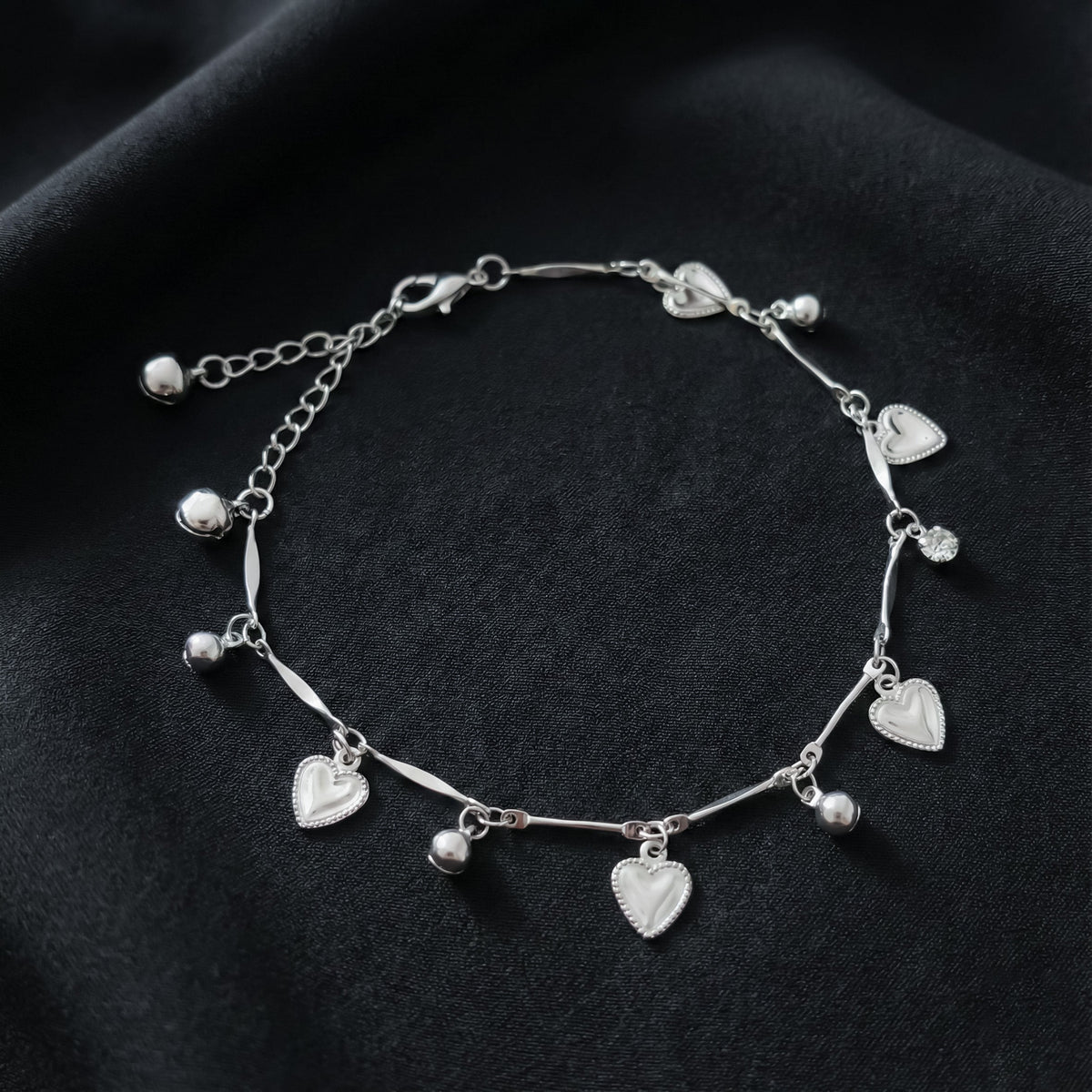 Delicate Silver Heart Charm Anklet jewellery product view 2