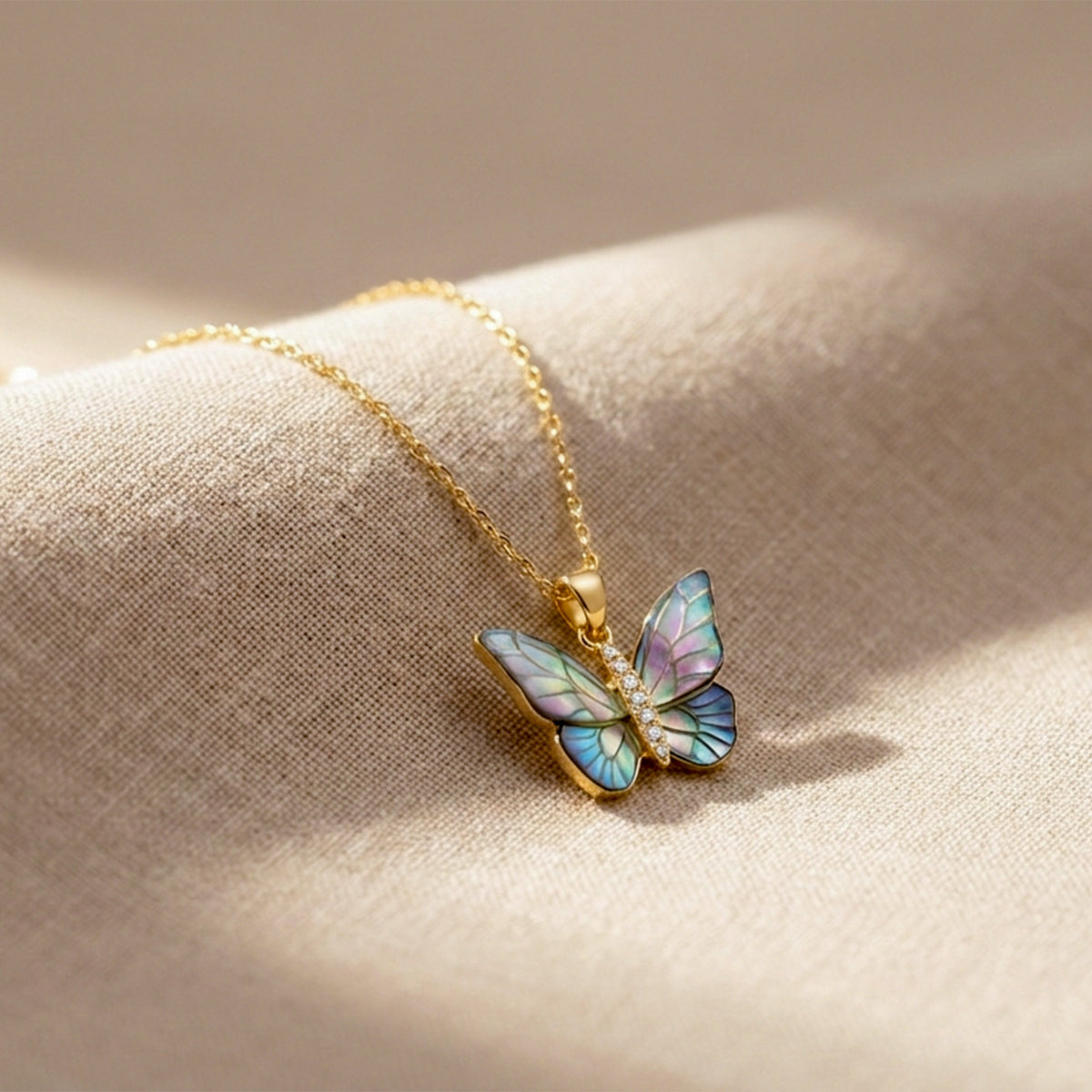 Iridesa Butterfly Gold Pendant Necklace jewellery product view 2