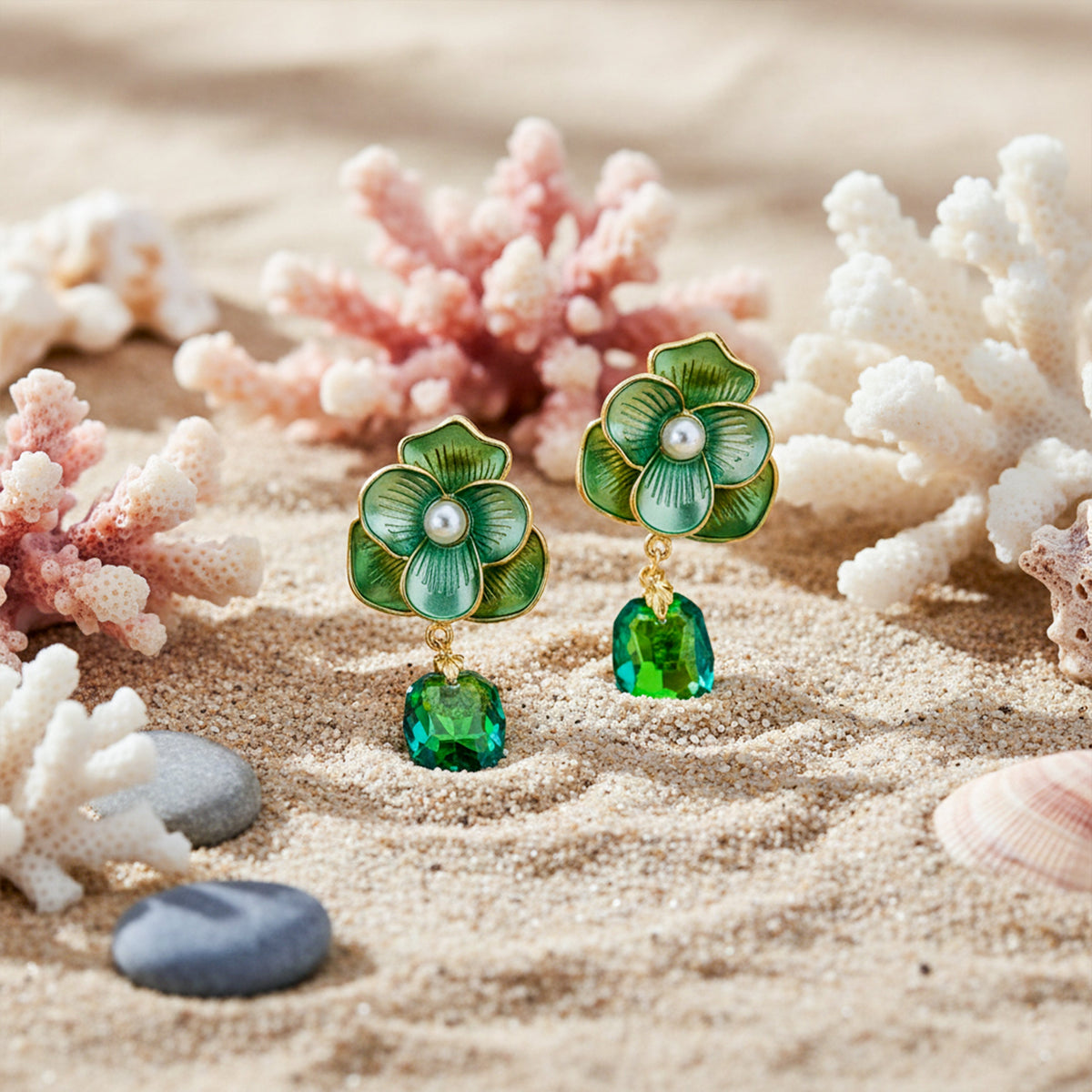 Premium Green Floral Stone Earrings jewellery product view 4