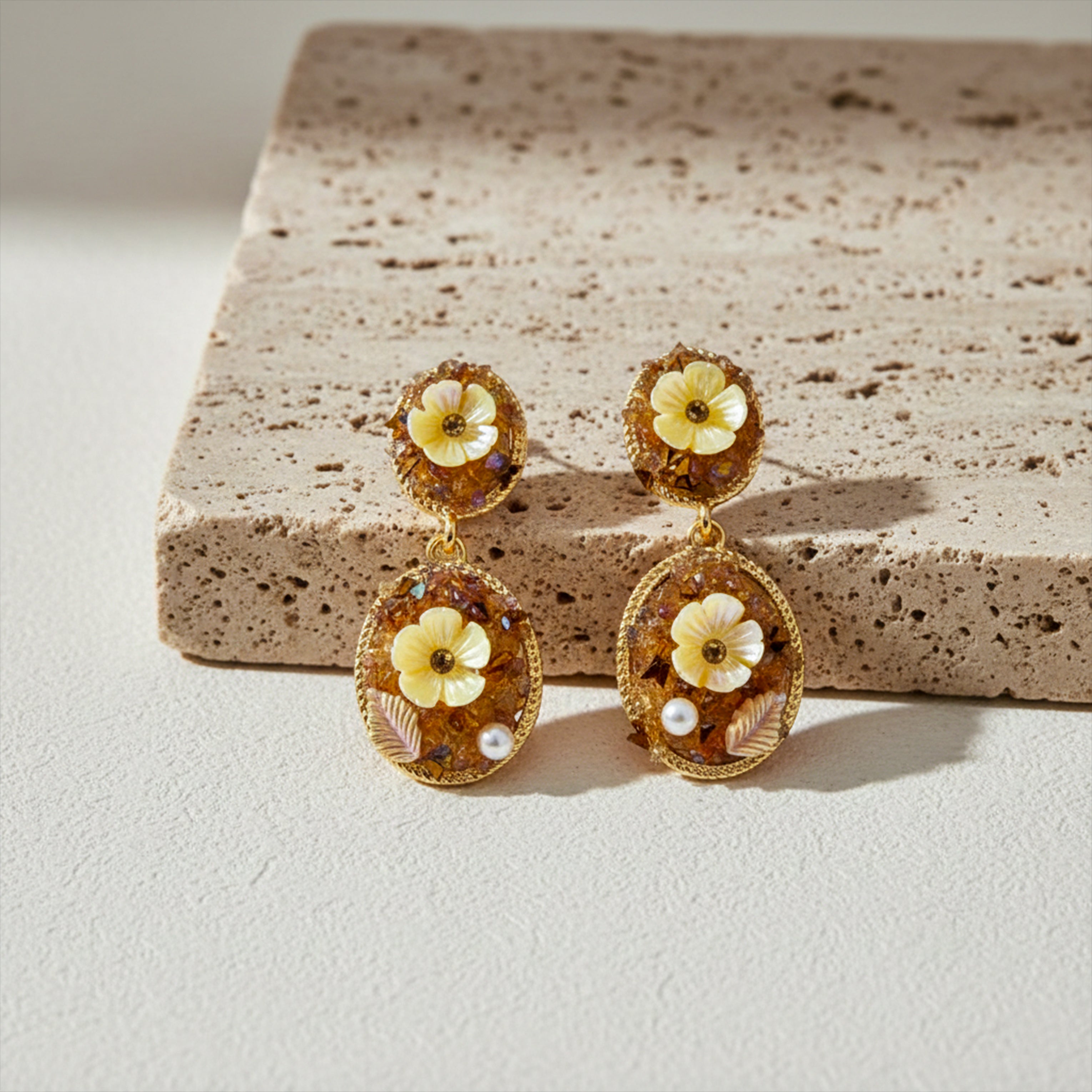 Antique Gold Flower Dangle Earrings jewellery product view 2
