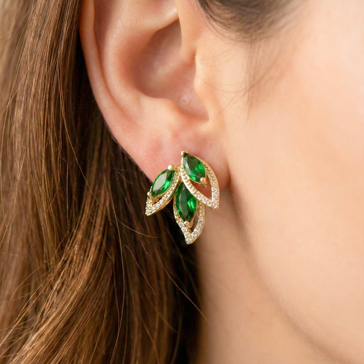 Luxury Emerald Leaf Drop Earrings jewellery product view 2