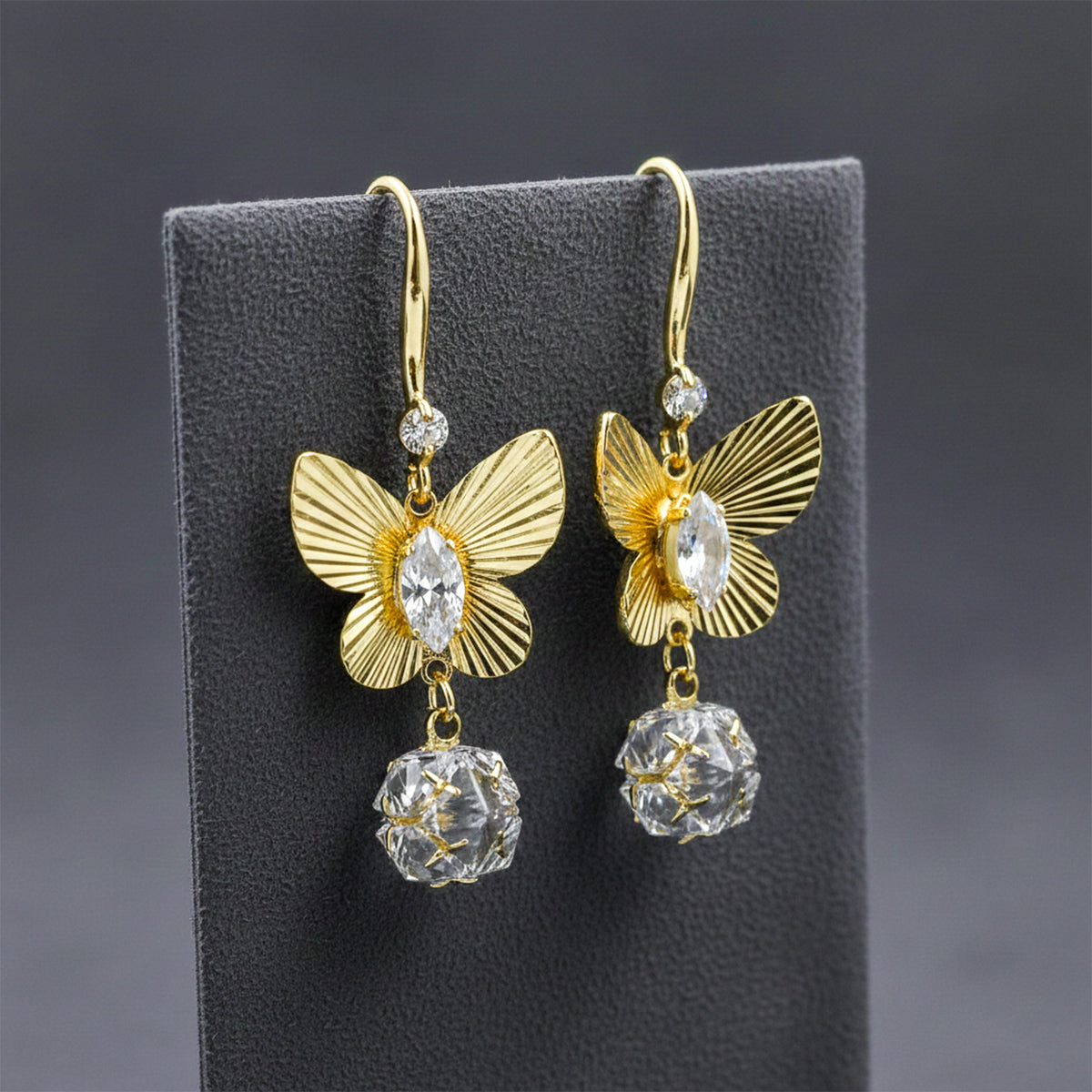 Golden Butterfly Drop Earrings jewellery product view 3