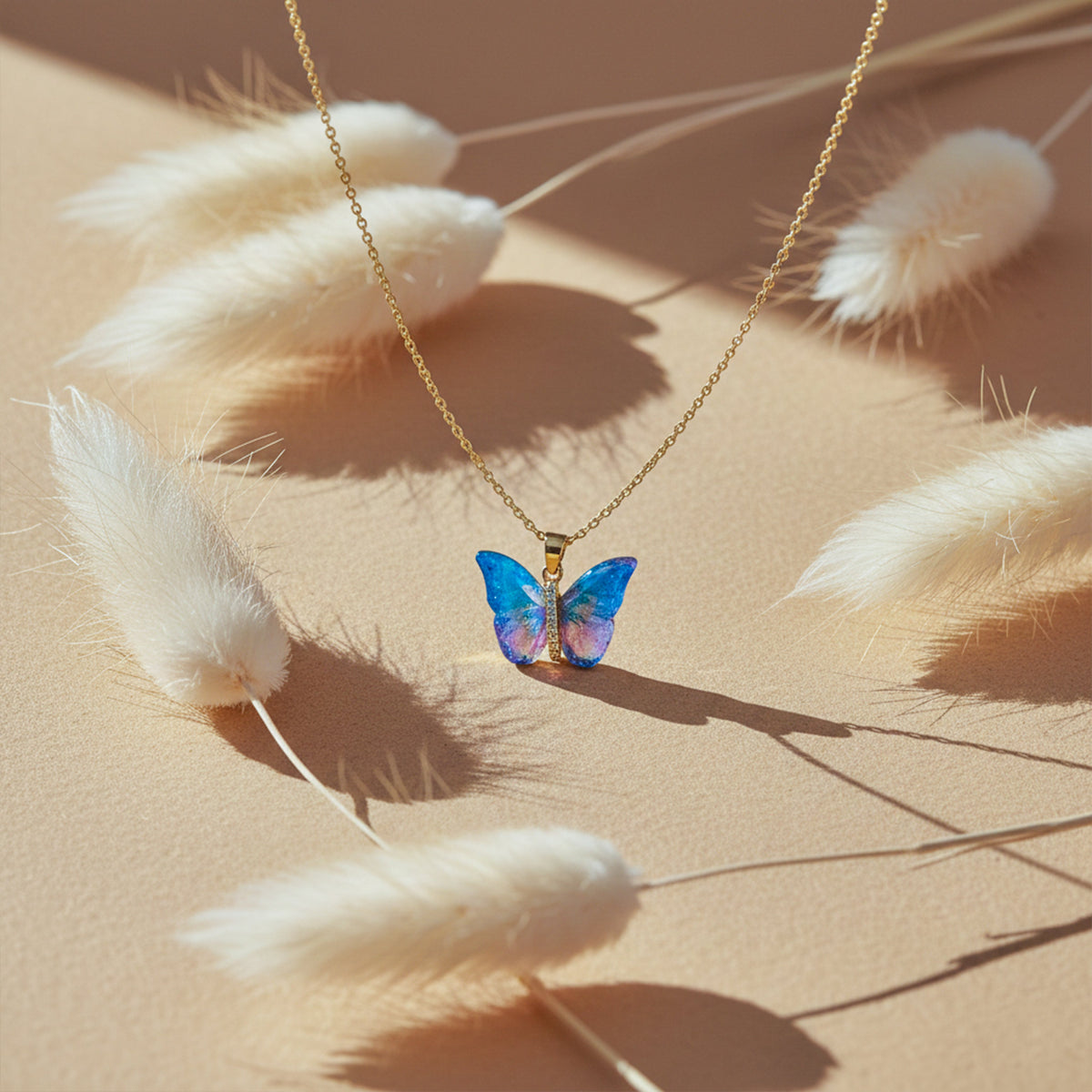 Iridesa Butterfly Gold Pendant Necklace jewellery product view 7