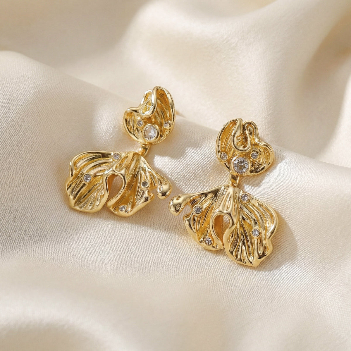Elite Golden Petal Pearl Earrings jewellery product view 4