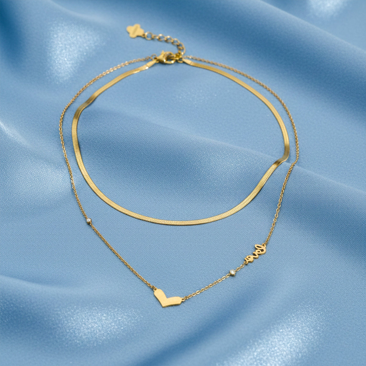 Layered Love Heart Gold Necklace jewellery product view 2