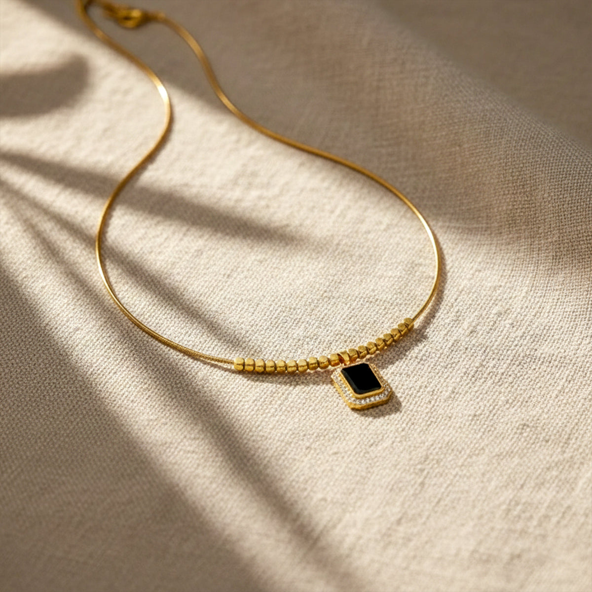 Velora Black Stone Gold Necklace jewellery product view 2