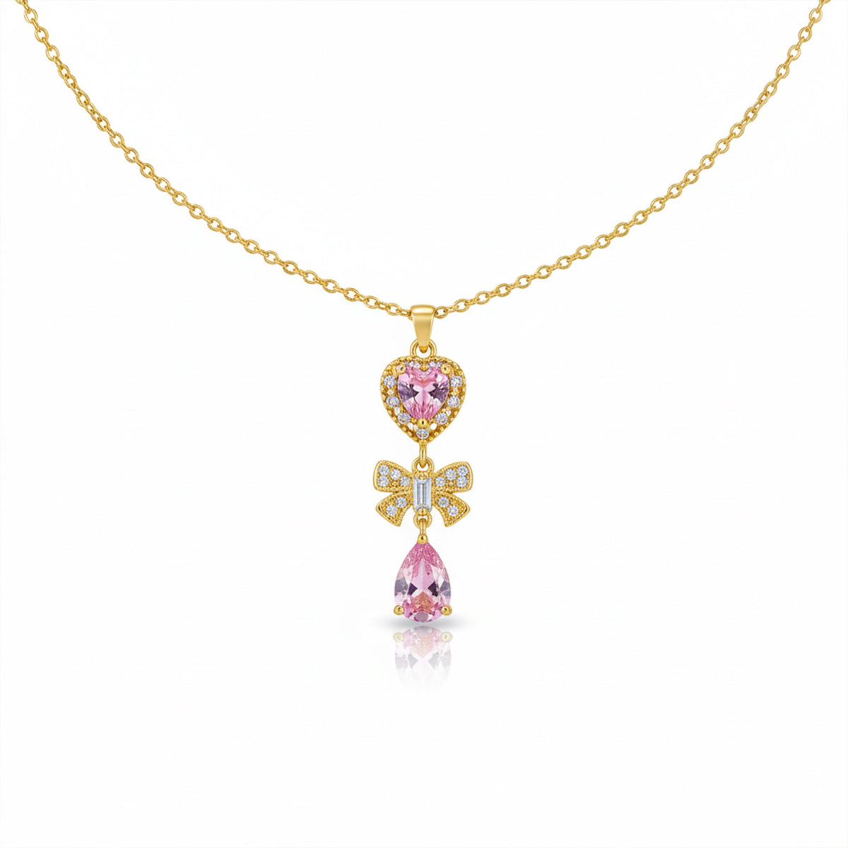 Delicate Heart & Bow Gold Necklace jewellery product view 4