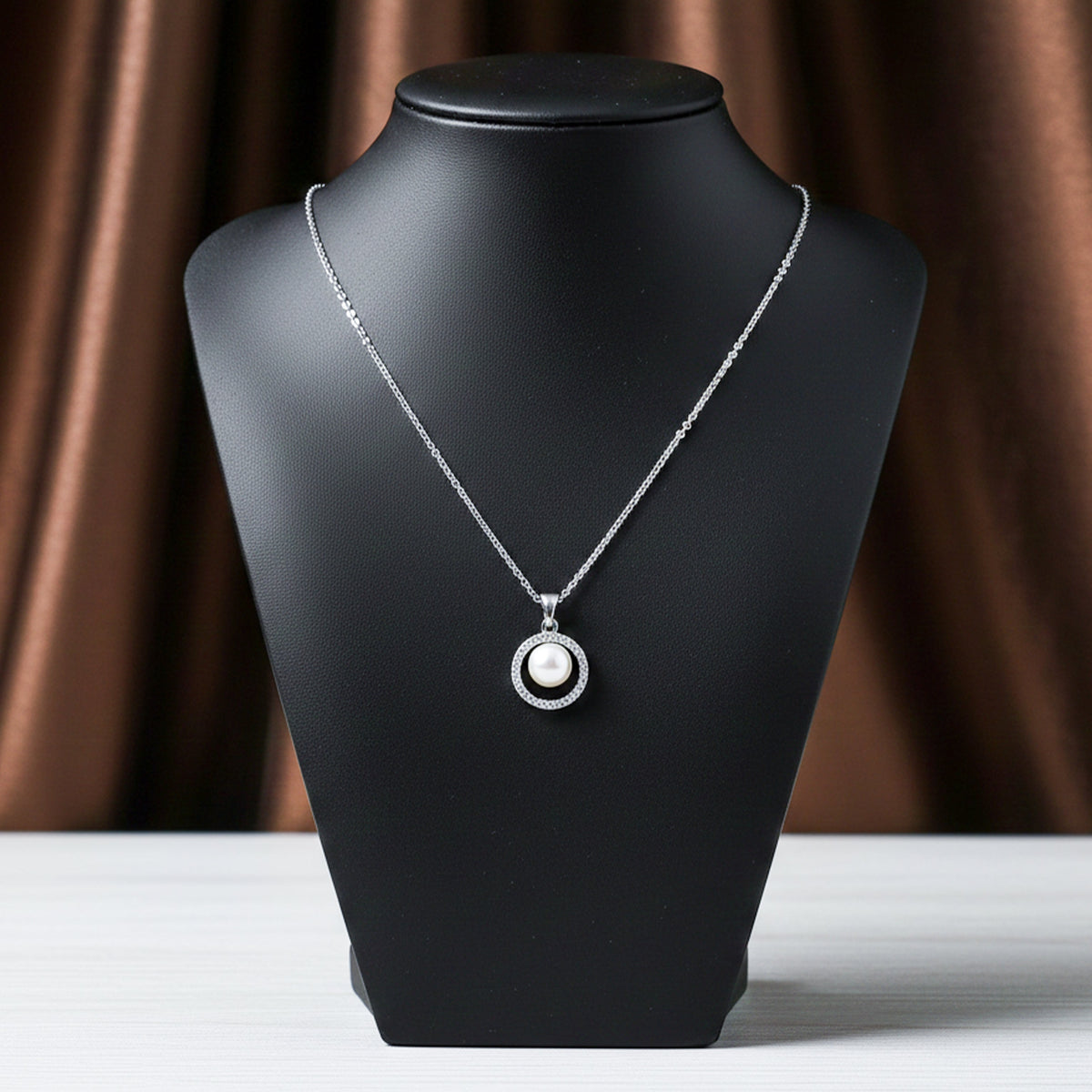 Classic Pearl & Silver Chain Necklace jewellery product view 5
