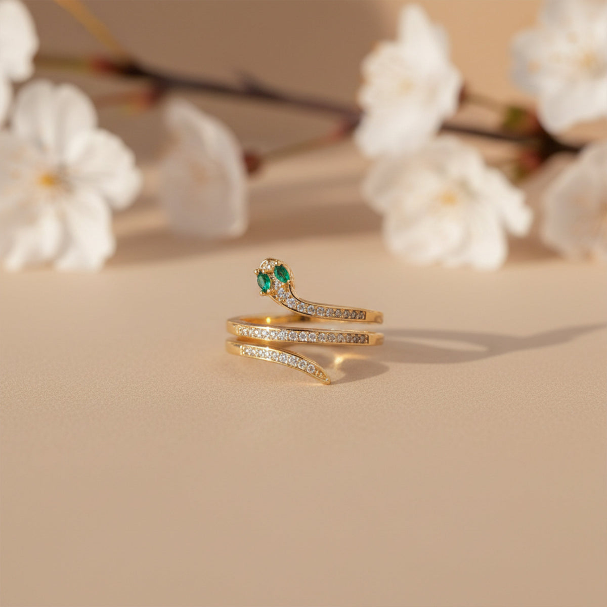 Emerald Diamond Snake Coil Ring jewellery product view 2