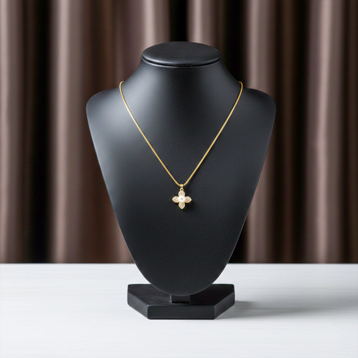 Classic Gold Pearl Blossom Necklace jewellery product view 4