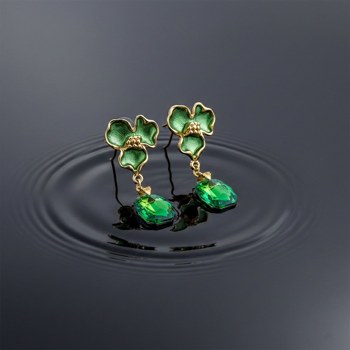 Green Bloom Crystal Earrings jewellery product view 1