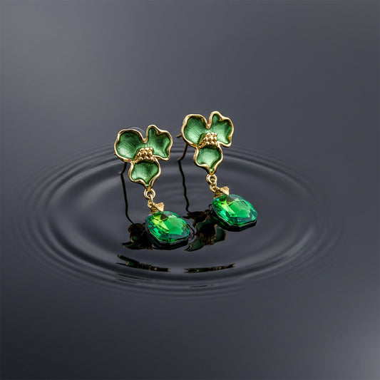 Green Bloom Crystal Earrings jewellery product view 1