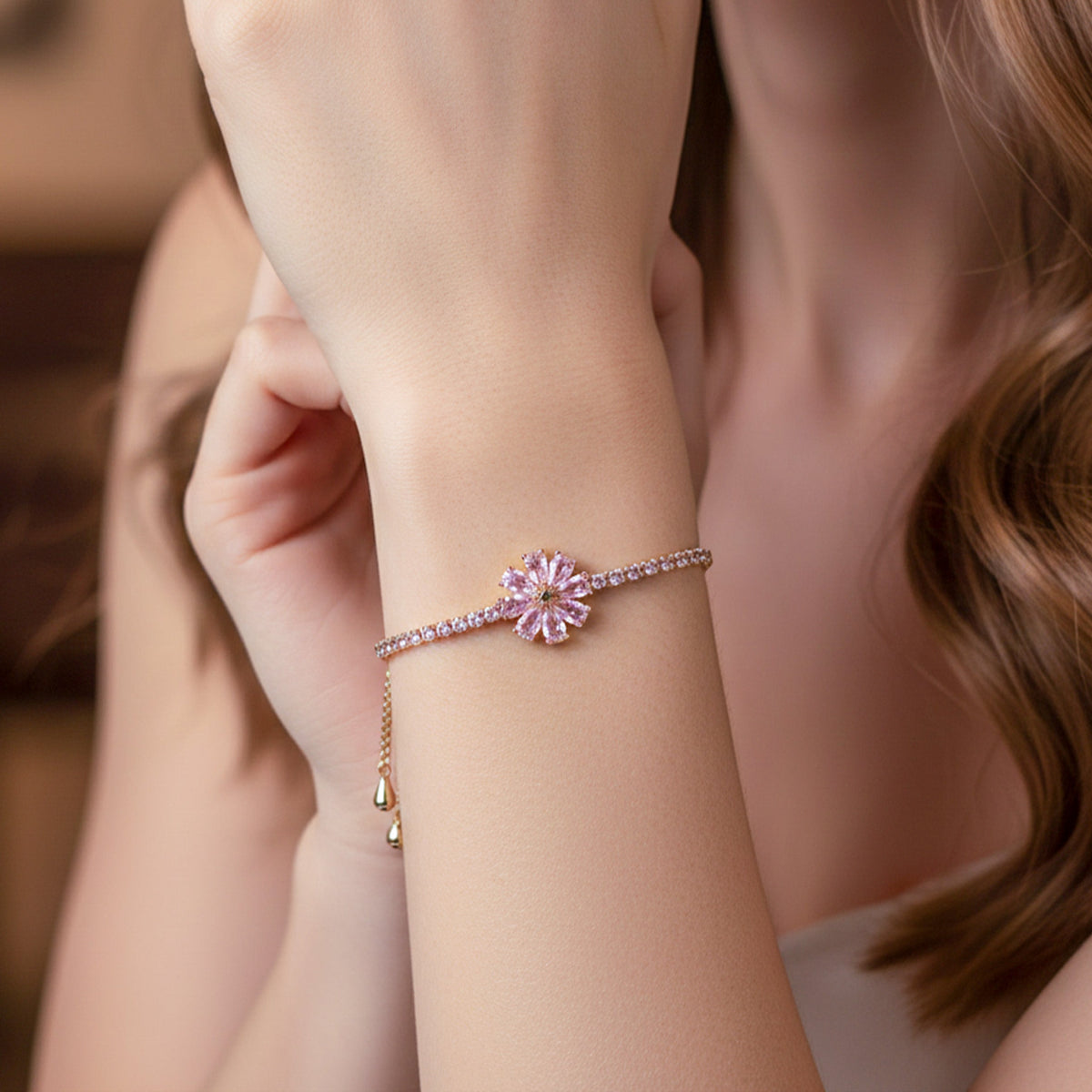 Aurora Bloom Gold Slider Bracelet jewellery product view 2