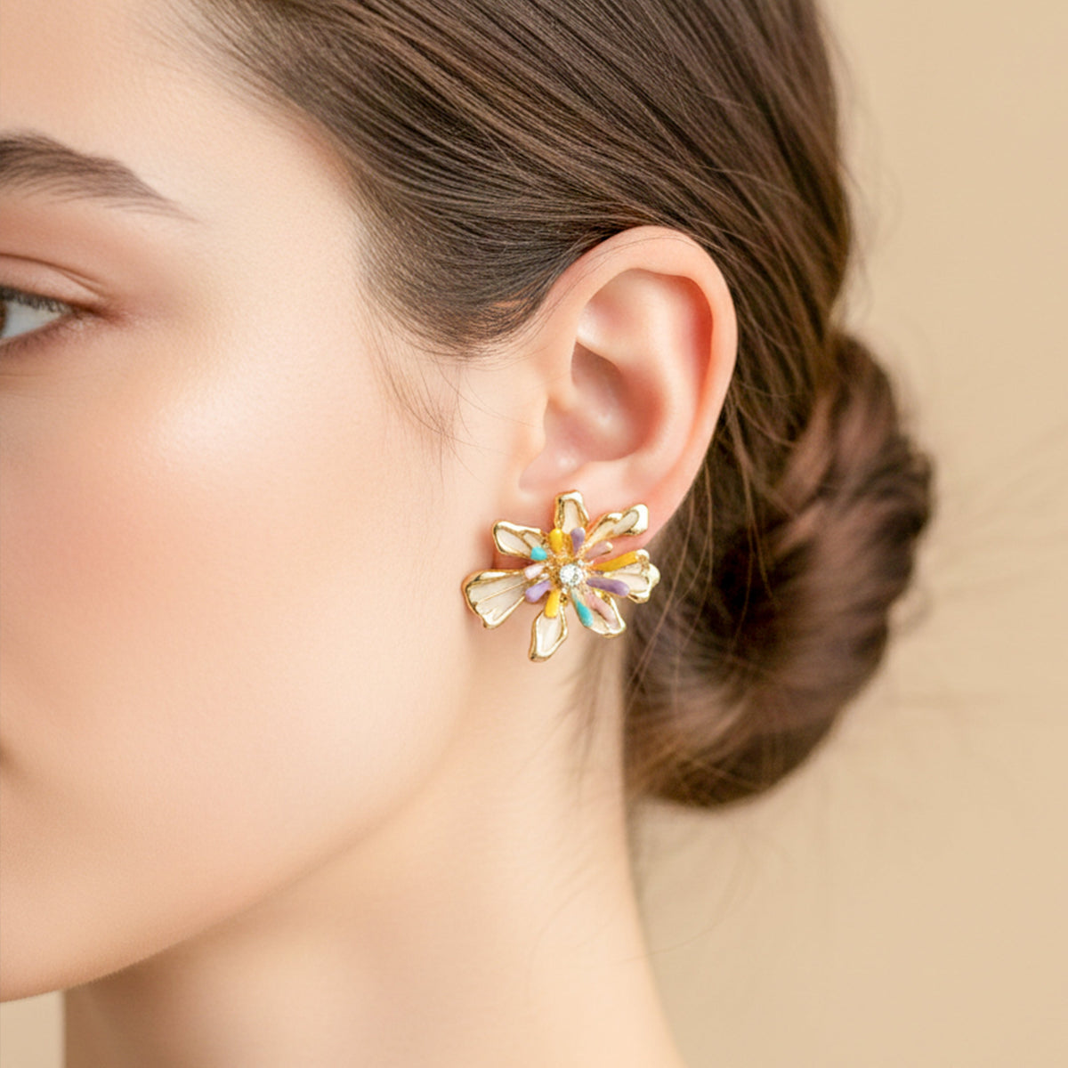 Golden Daisy Bloom Earrings jewellery product view 2