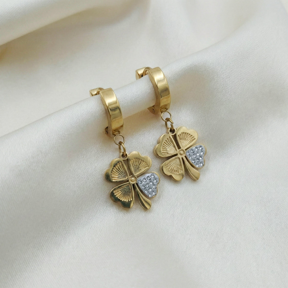 Luck Clover Gold Drop Earrings jewellery product view 4