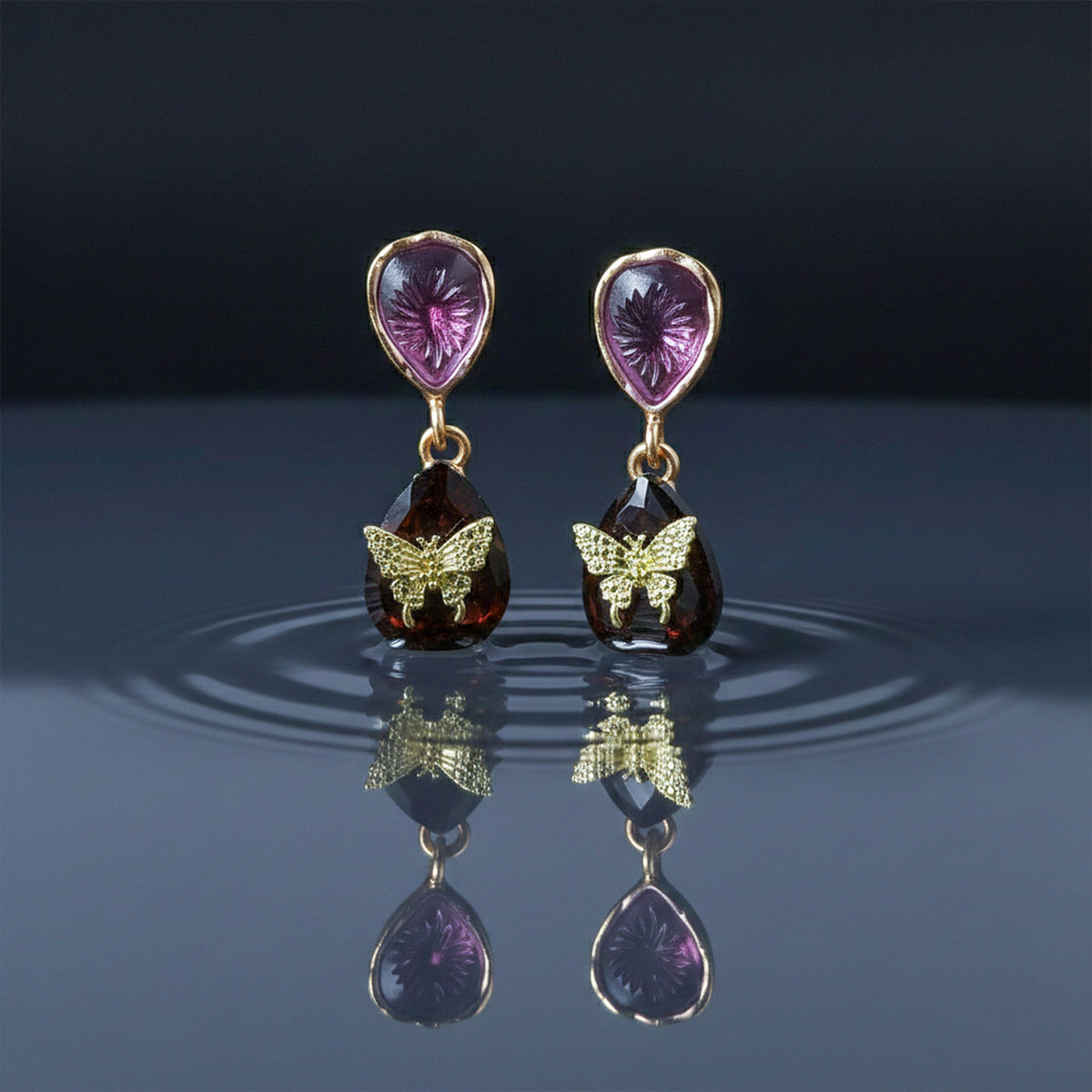 Butterfly Gemstone Drop Earrings jewellery product view 2