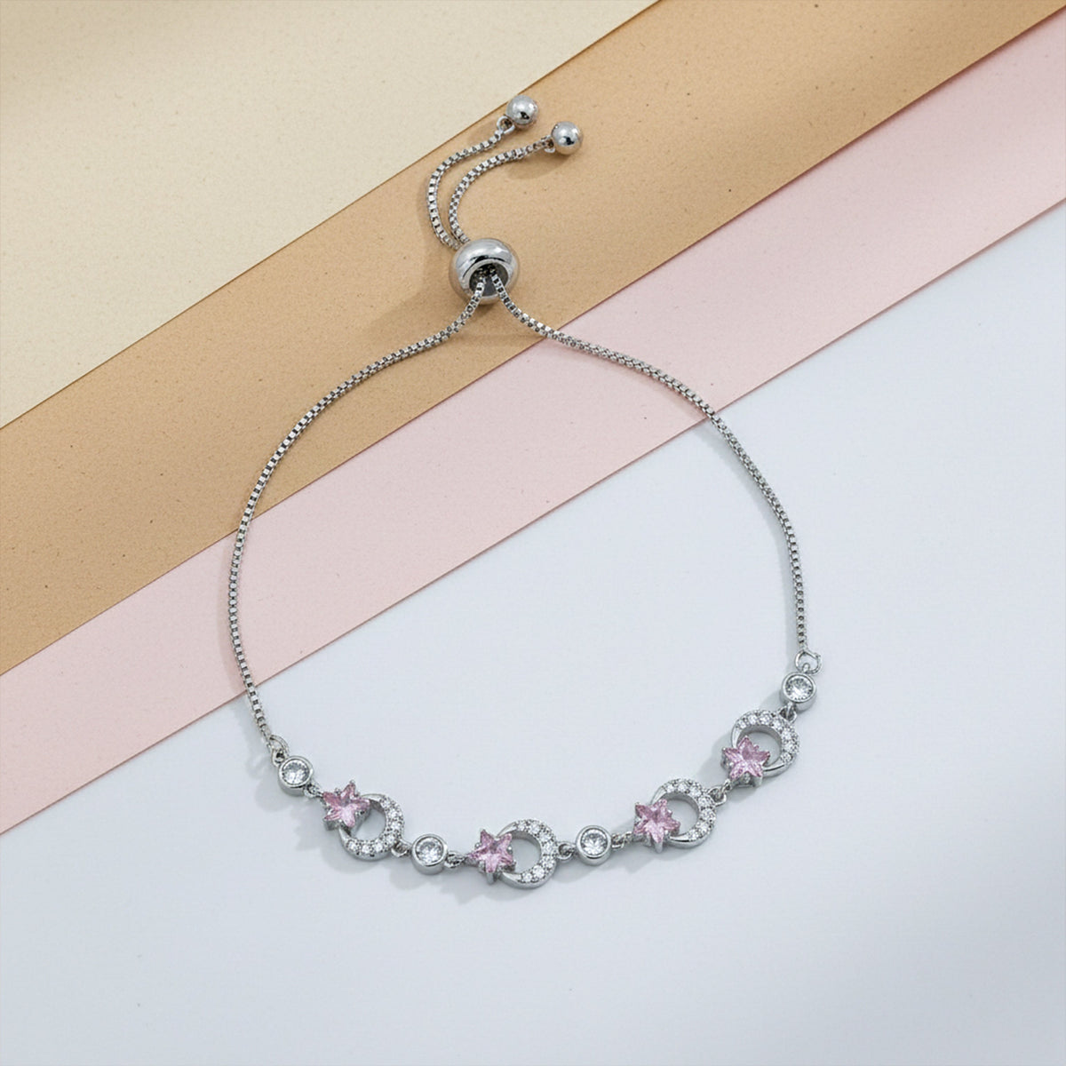 Starluxe Pink Crystal Halo Silver Bracelet jewellery product view 1