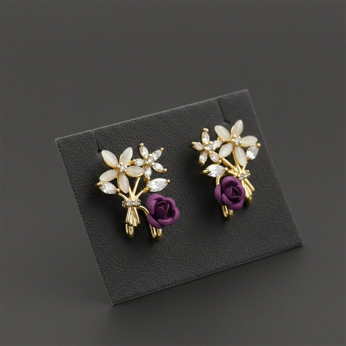 Premium Crystal Purple Stud Earrings jewellery product view 3