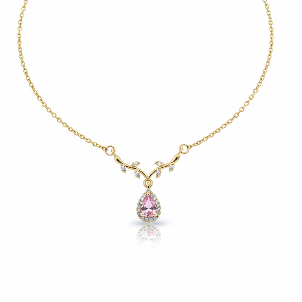 Rose Crystal Teardrop Gold Necklace jewellery product view 5