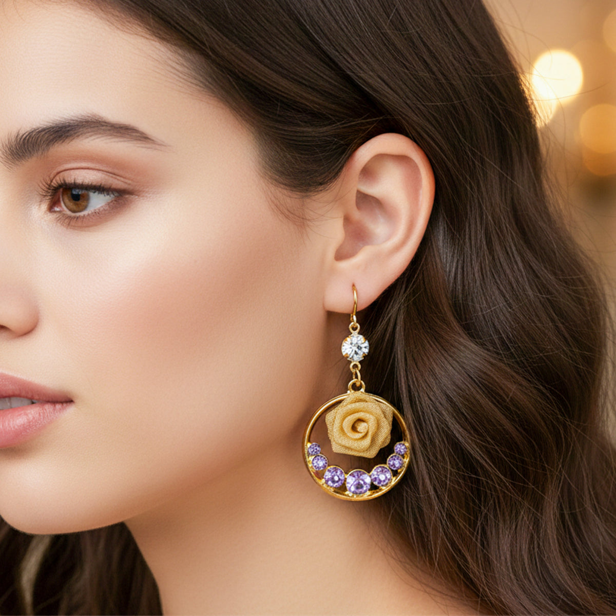 Lavender Luxe Rose Earrings jewellery product view 3