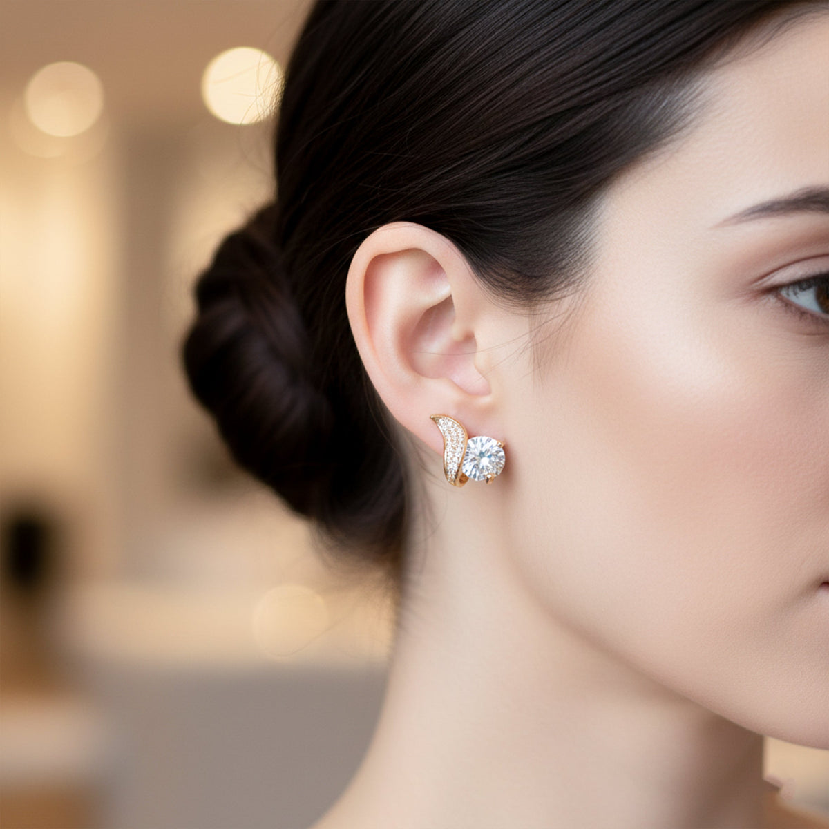 Crescent Diamond Glow Stud Earrings jewellery product view 11