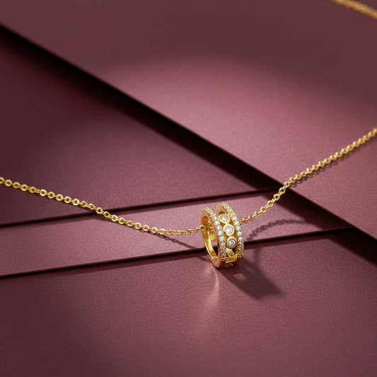 Elegant Gold Double Hoop Diamond Pendant Necklace jewellery product view 1