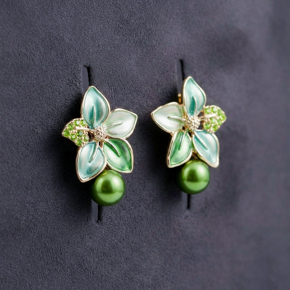 Celestial Green Petal Earrings jewellery product view 1