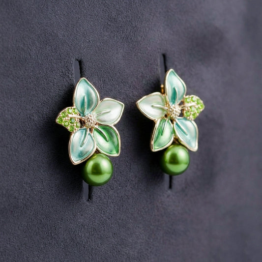 Celestial Green Petal Earrings jewellery product view 1