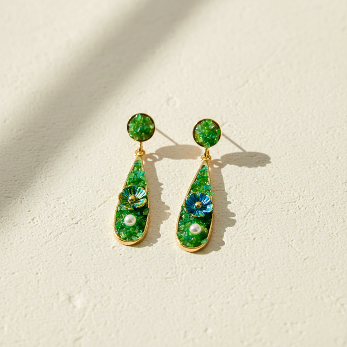 Elegant Green Floral Drop Earrings jewellery product view 3