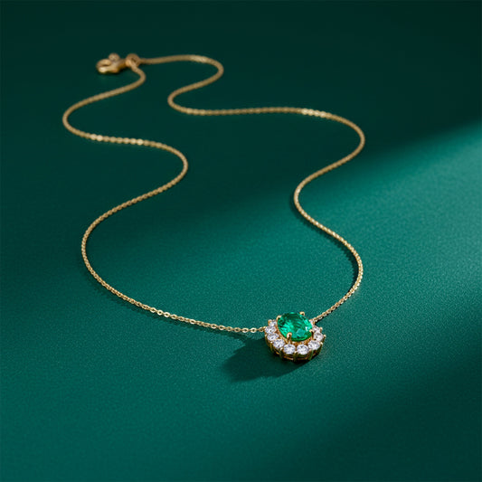 Floral Emerald Diamond Gold Necklace jewellery product view 2