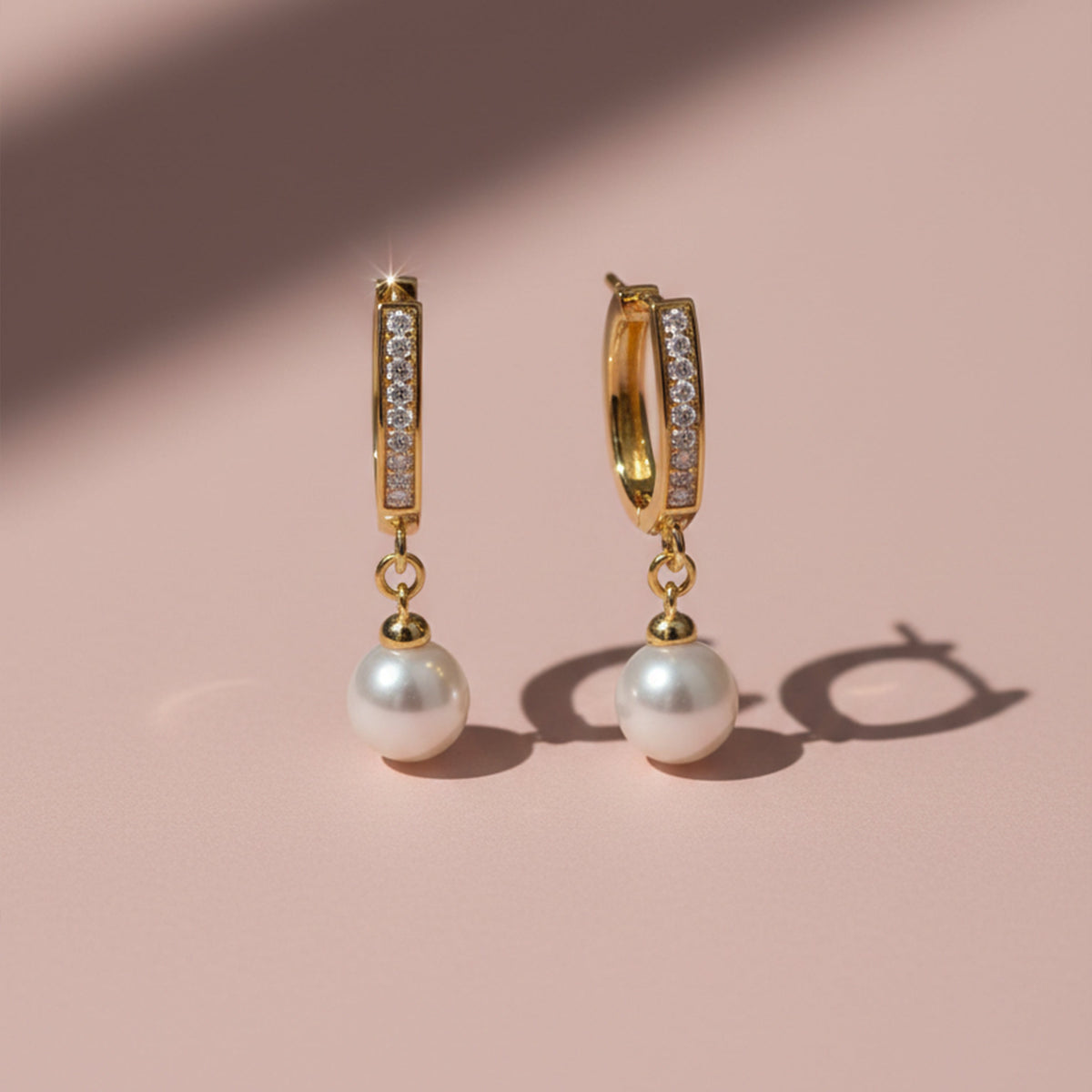 Minimalist Gold Bar Pearl Drop Earrings jewellery product view 2