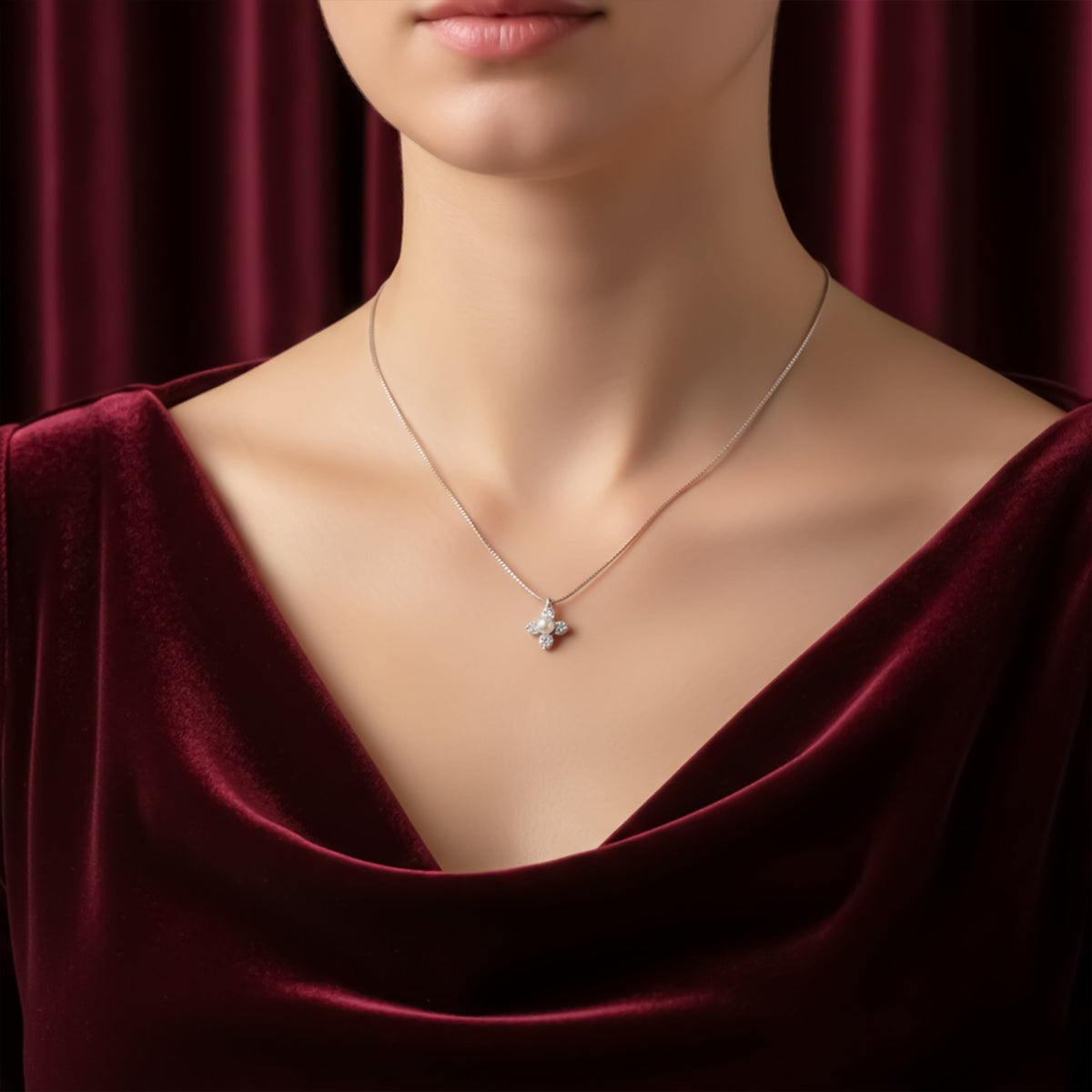 Timeless Pearl & Crystal Petal Necklace jewellery product view 3