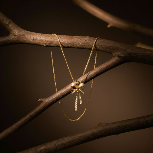 Elegant Gold Bow Pendant Necklace jewellery product view 2