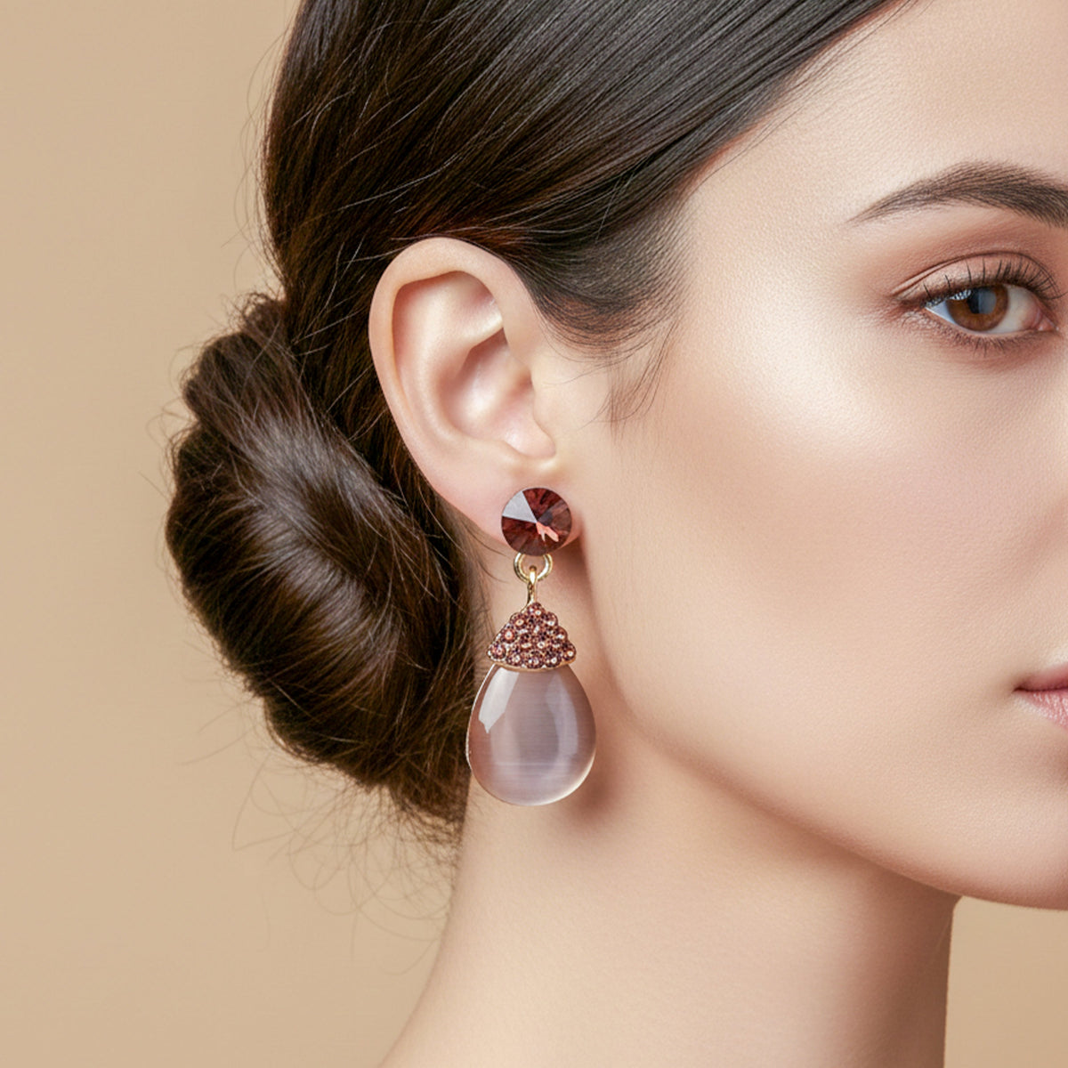 Elegant Mauve Pearl Drop Earrings jewellery product view 2