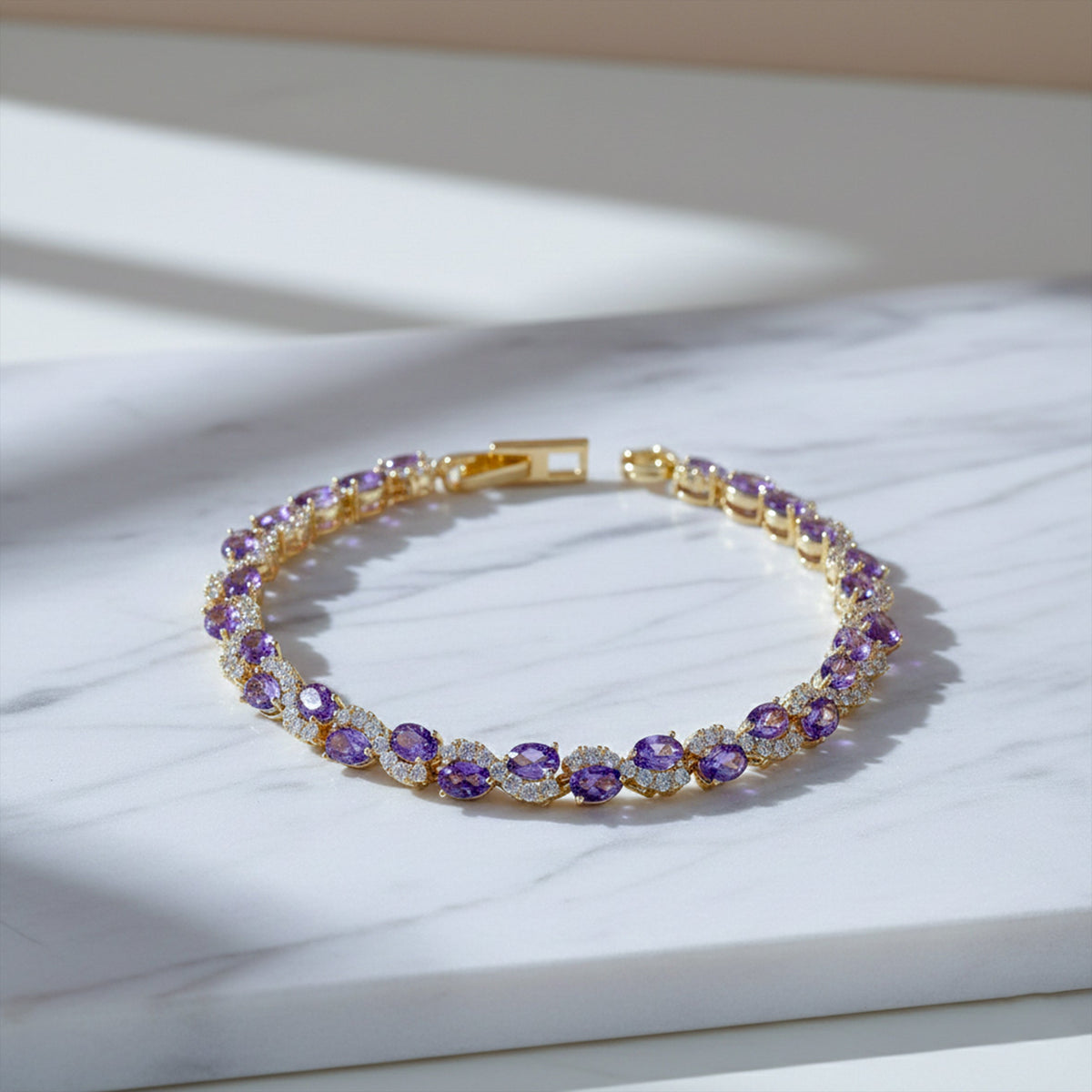 Oval Amethyst Halo Diamond Bracelet jewellery product view 4