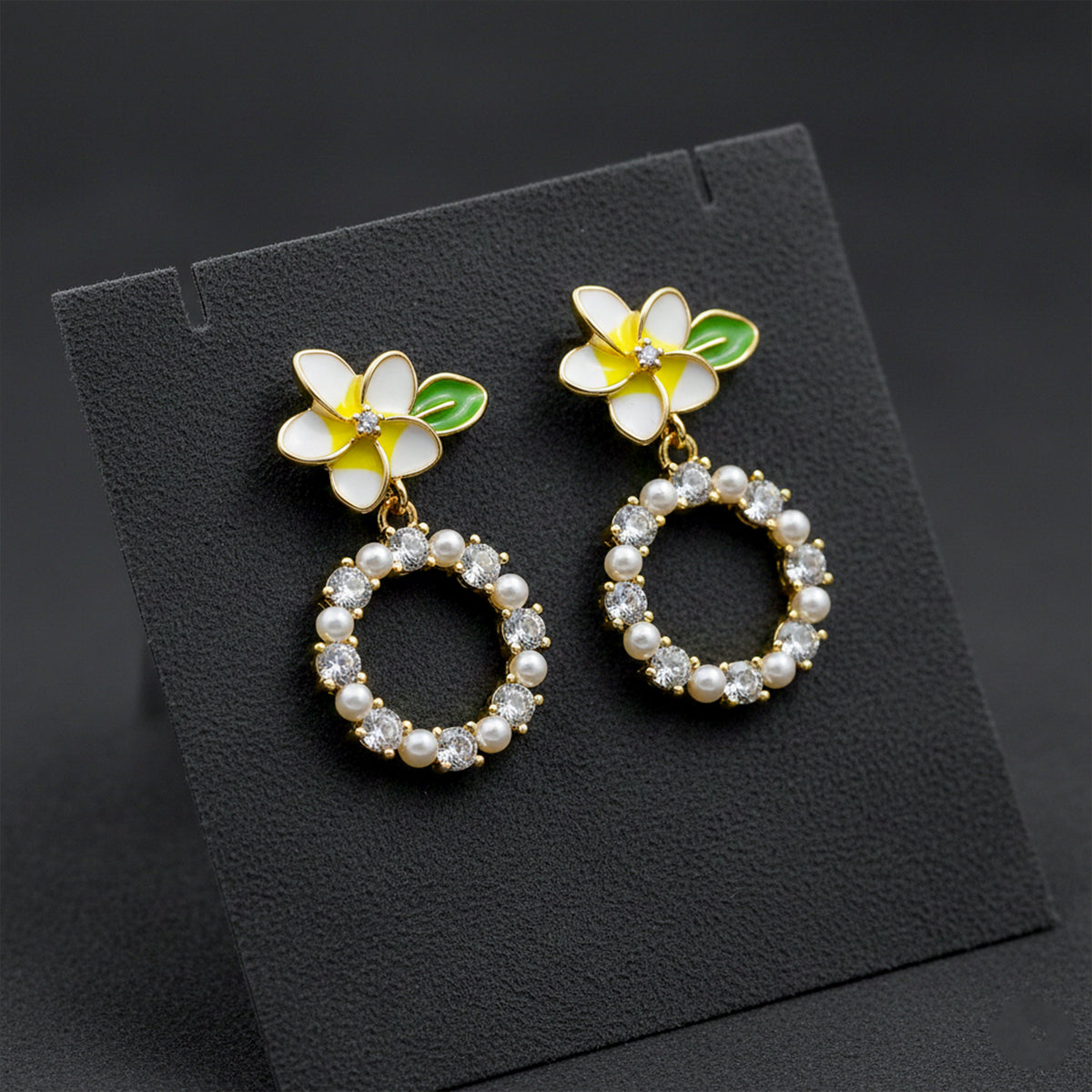 Golden Petal Pearl Circle Earrings jewellery product view 1