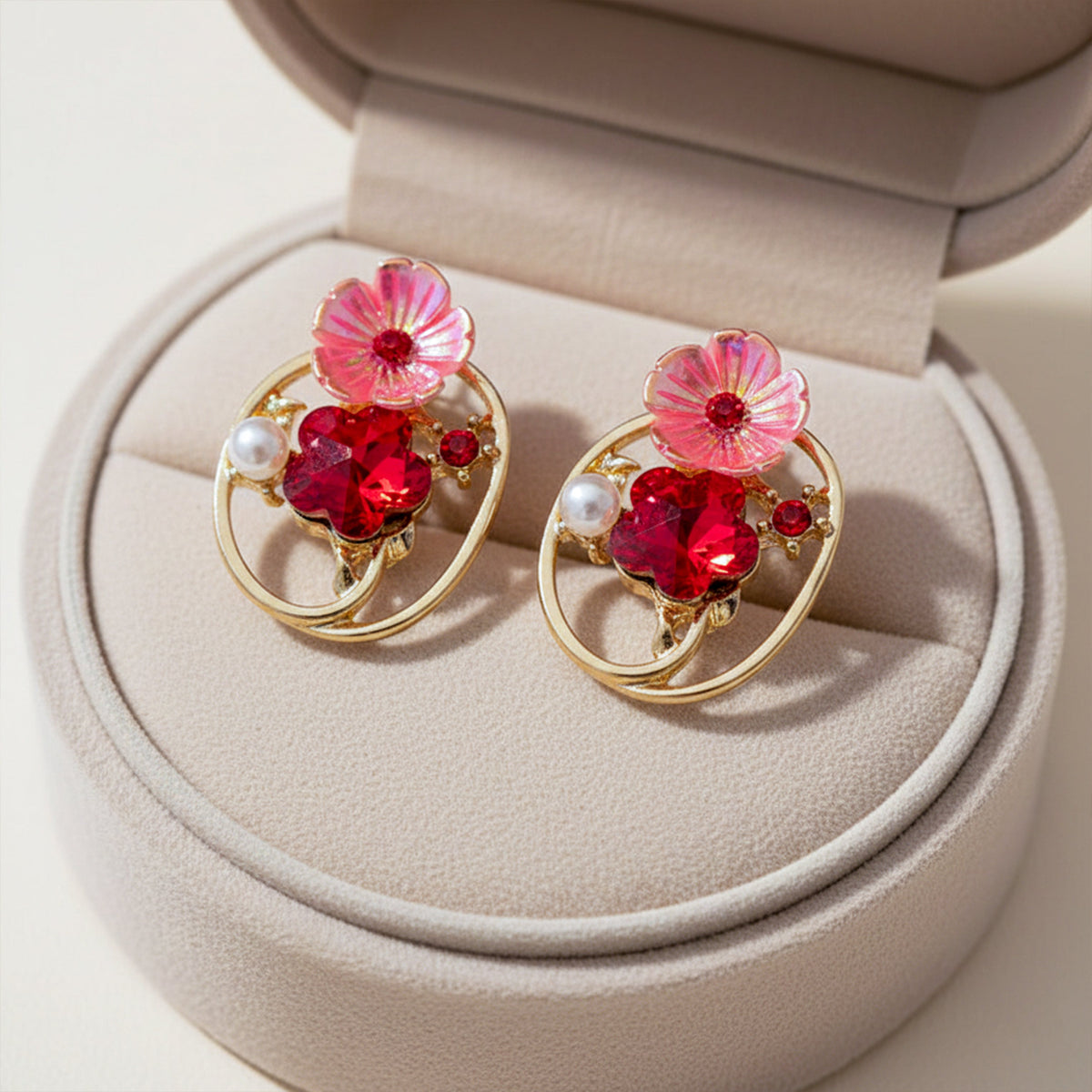 Ruby Petal Charm Earrings jewellery product view 1