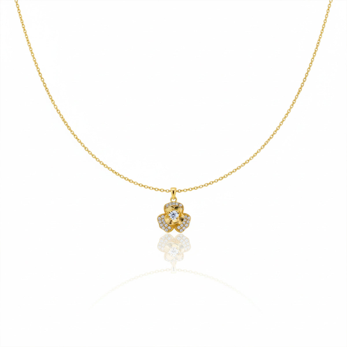 Gold Diamond Flower Pendant Necklace jewellery product view 3
