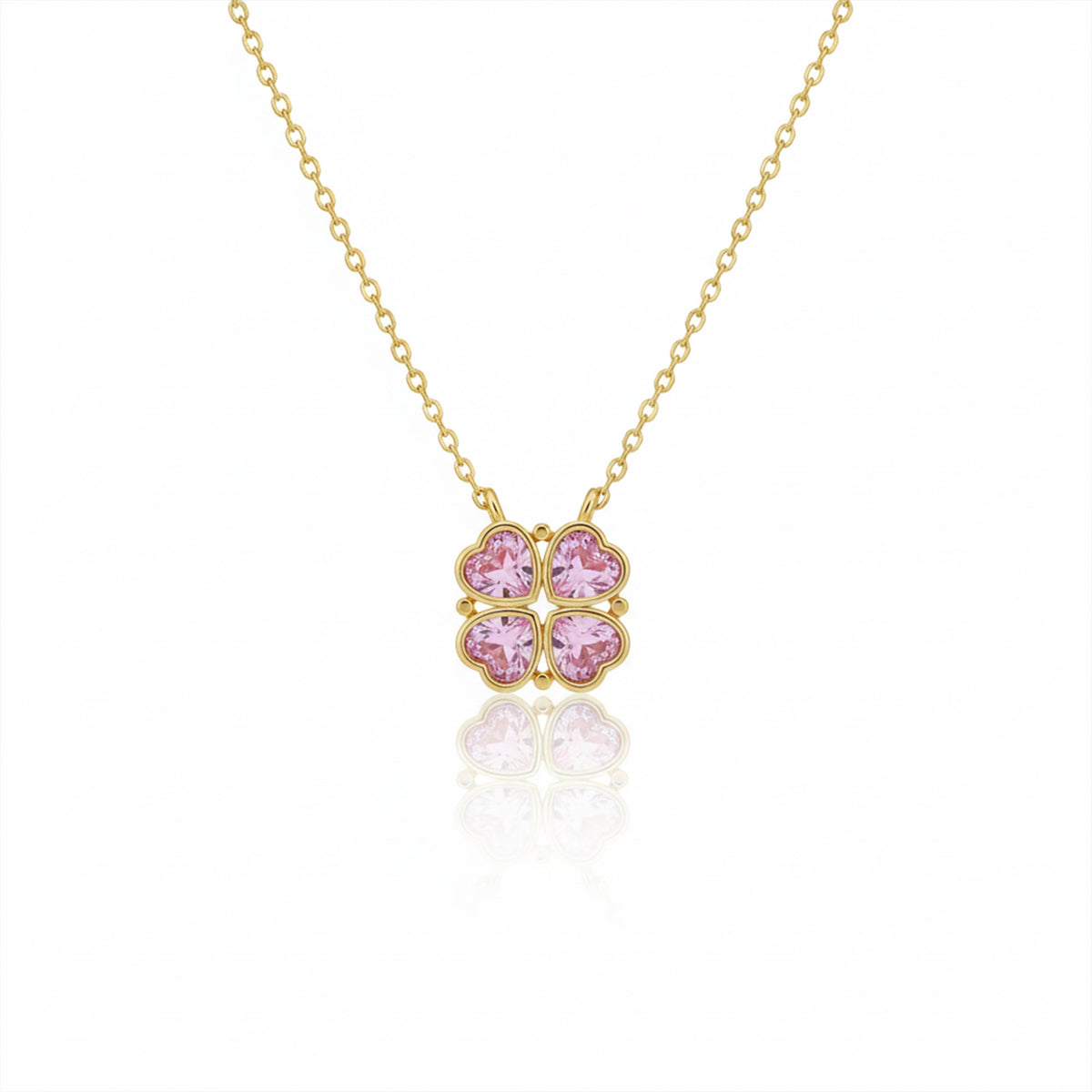 Pink Heart Clover Gold Pendant Necklace jewellery product view 4